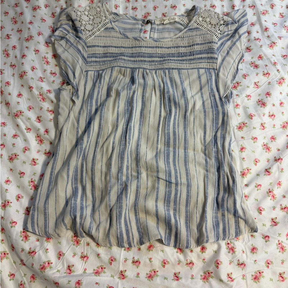 Rewind Blue and White Embellished Cap Sleeve Blouse